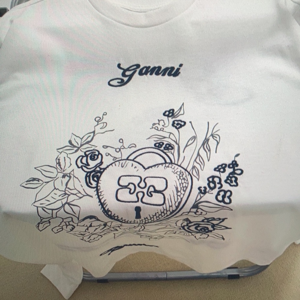 Ganni Love lock embroidered printed long sleeve T-Shirt - Picture 4 of 7